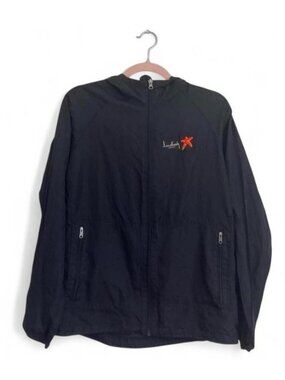 Elevate Women's Black Hooded Full-Zip Windbreaker Jacket Size M Regular